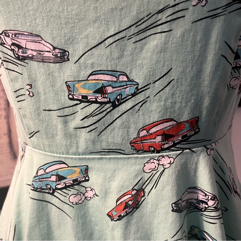 Diva Dollz Mint Green Sleeveless Dress with Car Print - Picture 2 of 6